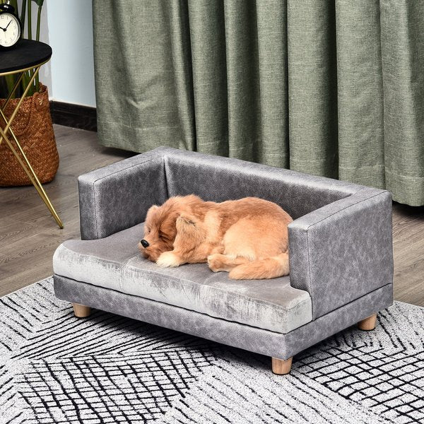 PU Leather Elevated Pet Dogs Sofa Bed - Grey