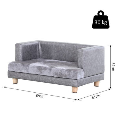 PU Leather Elevated Pet Dogs Sofa Bed - Grey