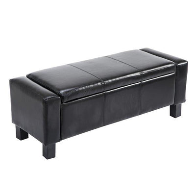 PU Leather Upholstered MDF Ottoman Storage Bench - Black