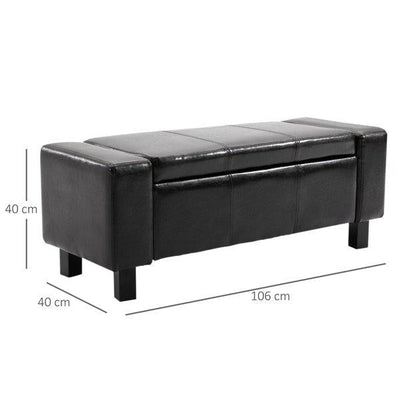 PU Leather Upholstered MDF Ottoman Storage Bench - Black