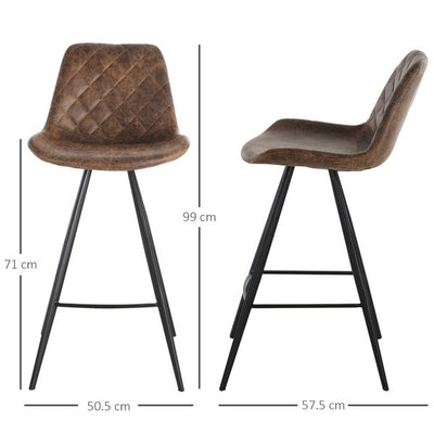 PU Leather Upholstered Twin, Pair Kitchen Bar Stools - Brown