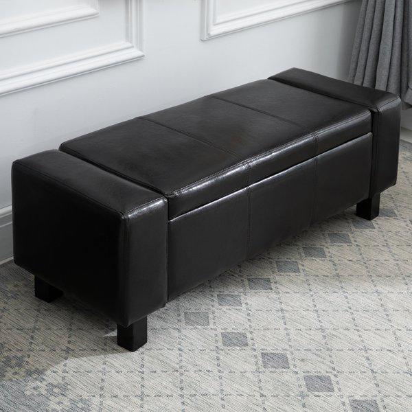 PU Leather Upholstered MDF Ottoman Storage Bench - Black