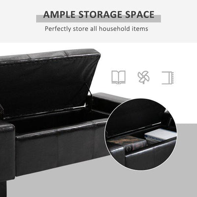 PU Leather Upholstered MDF Ottoman Storage Bench - Black