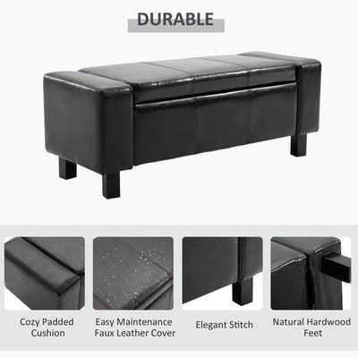 PU Leather Upholstered MDF Ottoman Storage Bench - Black