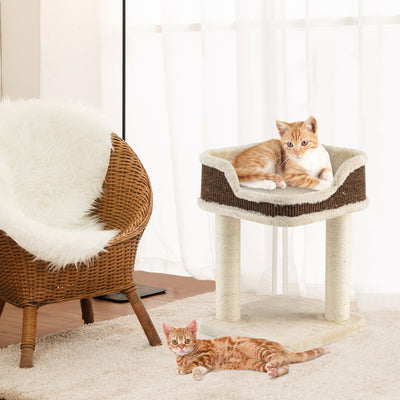 2 Levels Cat Tree with Soft Plush Perch and Scratching Posts-Beige