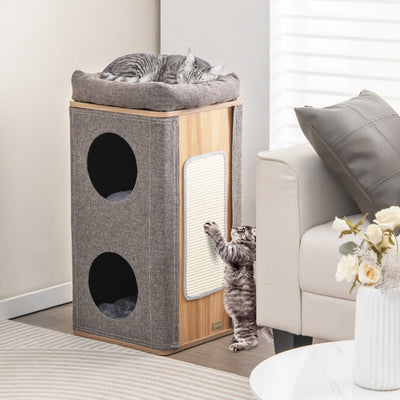 Mueble moderno tipo condominio para gatos en forma de barril, para gatos de interior, color gris