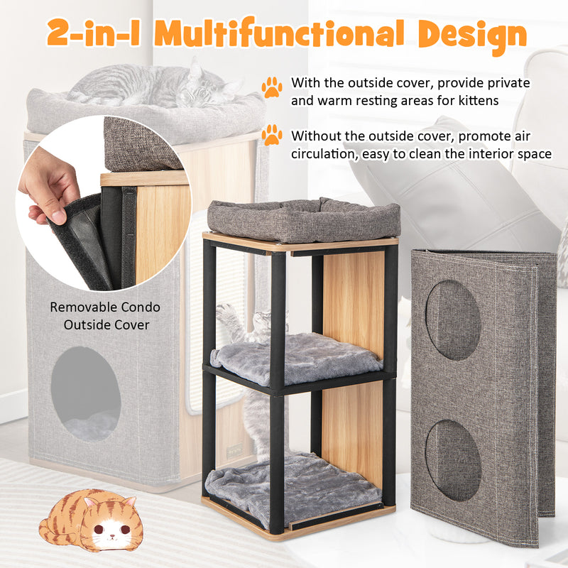 Mueble moderno tipo condominio para gatos en forma de barril, para gatos de interior, color gris