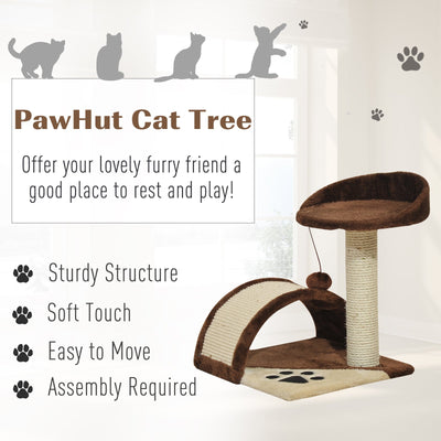 PawHut Cat Tree for Indoor Cats Scratching Scratcher Post Kitten Activity Centre Climber Hanging Ball Brown