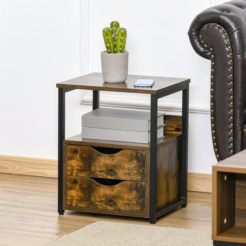 Industrial Side Table With Drawer, Rustic Brown