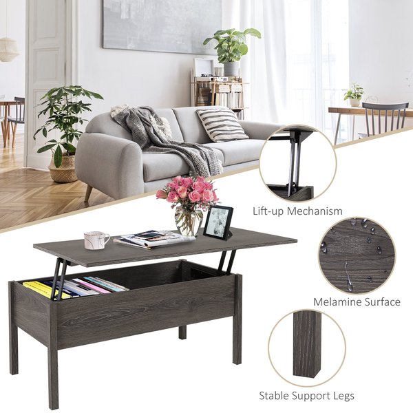 Particle Board Lift-Top Coffee Table - Grey