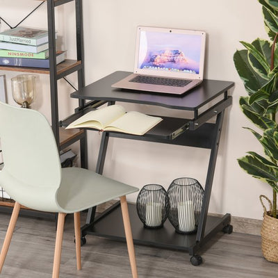 Particle Board Rolling Computer Desk W/ Wheel Lock - Black