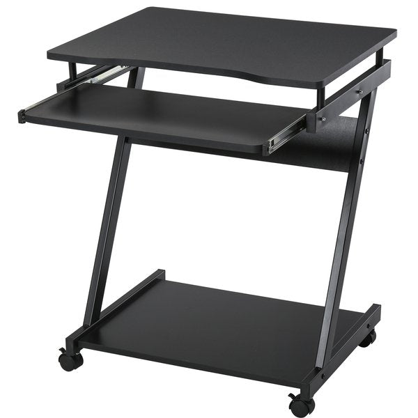 Particle Board Rolling Computer Desk W/ Wheel Lock - Black