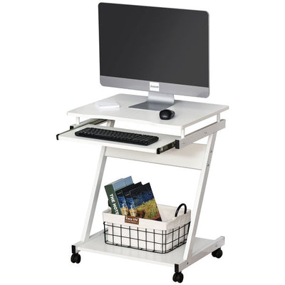 Particle Board Rolling Computer Desk W/ Wheel Lock - White