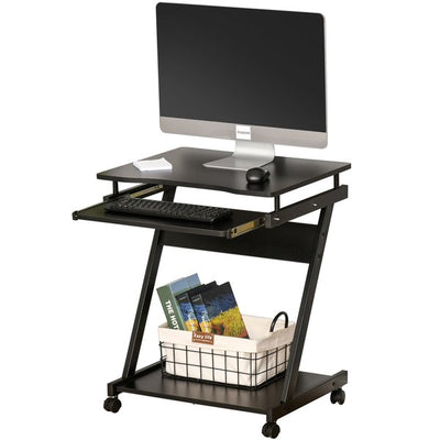 Particle Board Rolling Computer Desk W/ Wheel Lock - Black