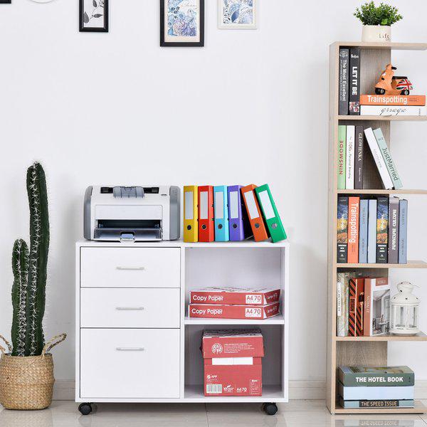 Particle Board Rolling Storage Cabinet - White