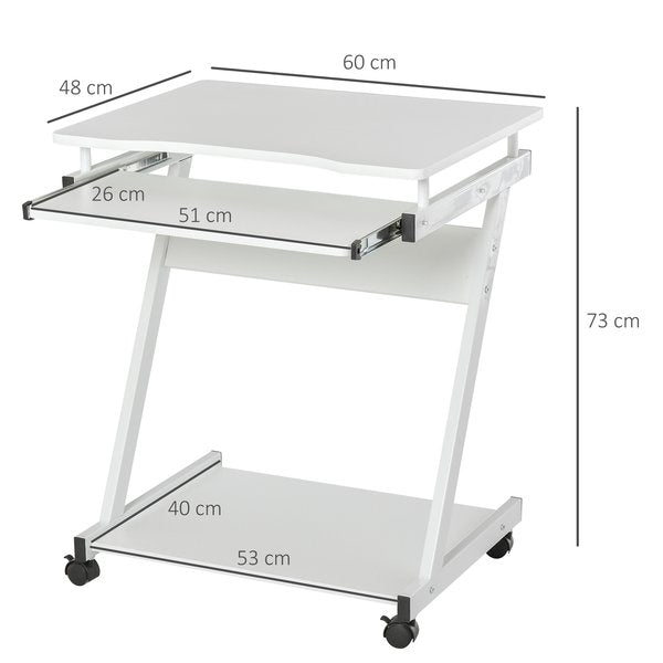 Particle Board Rolling Computer Desk W/ Wheel Lock - White