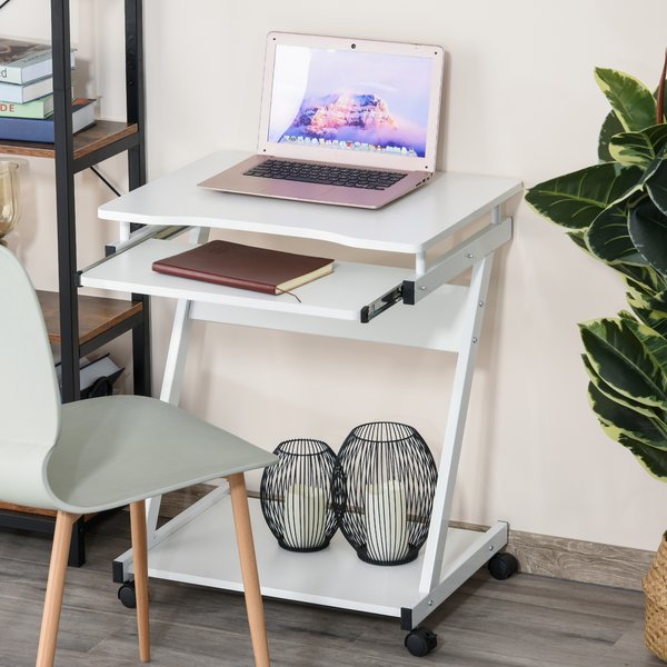 Particle Board Rolling Computer Desk W/ Wheel Lock - White