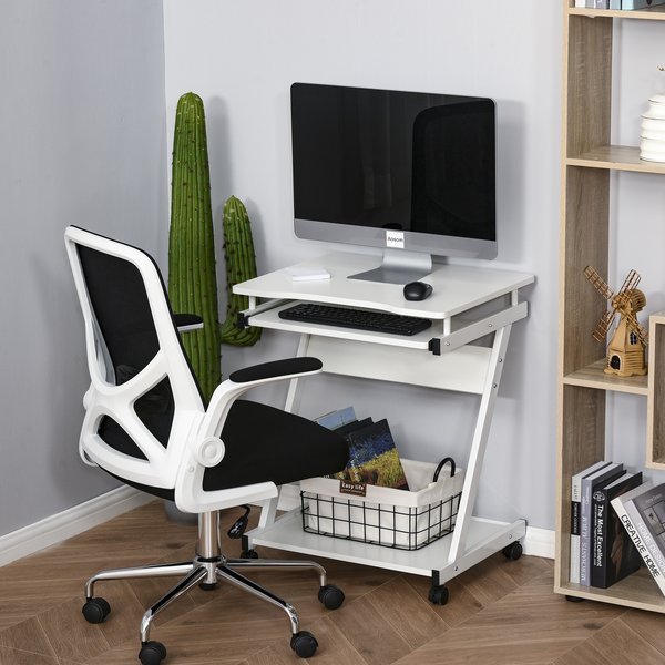 Particle Board Rolling Computer Desk W/ Wheel Lock - White