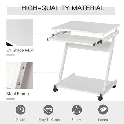 Particle Board Rolling Computer Desk W/ Wheel Lock - White