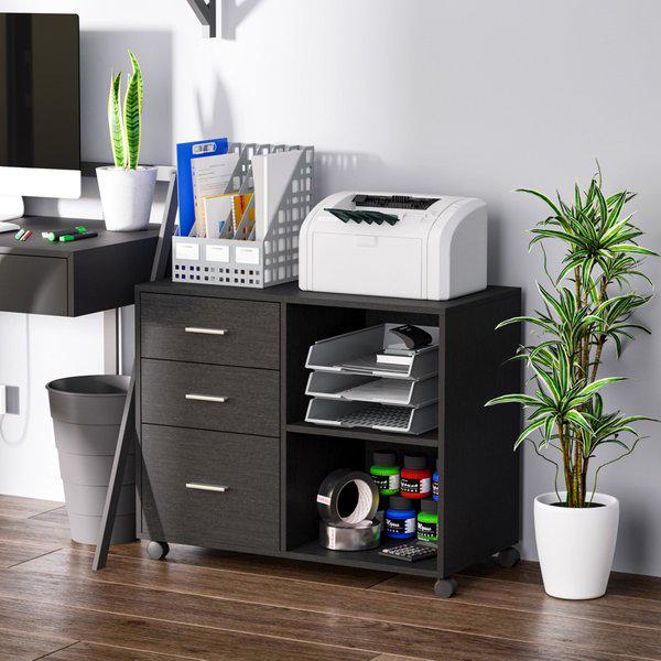 Particle Board Rolling Storage Cabinet - Black