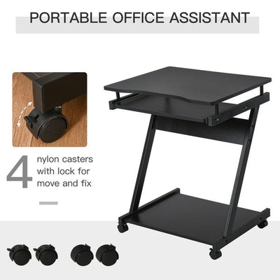 Particle Board Rolling Computer Desk W/ Wheel Lock - Black