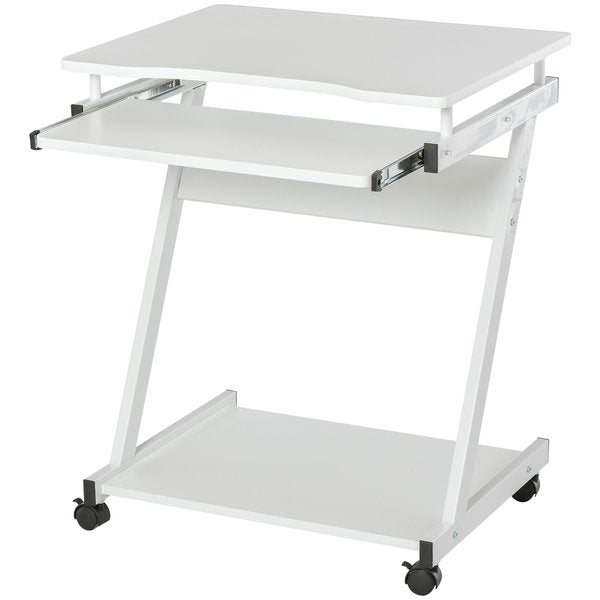 Particle Board Rolling Computer Desk W/ Wheel Lock - White