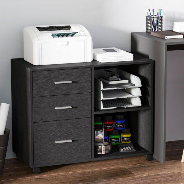 Particle Board Rolling Storage Cabinet - Black