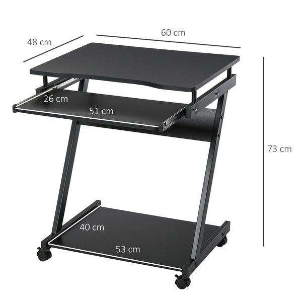 Particle Board Rolling Computer Desk W/ Wheel Lock - Black