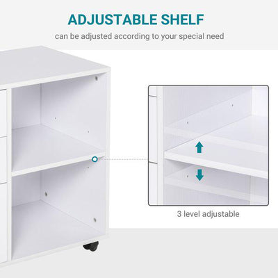 Particle Board Rolling Storage Cabinet - White