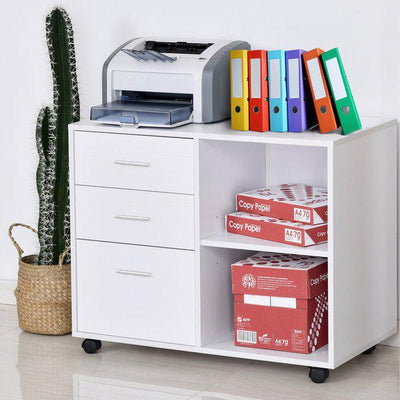 Particle Board Rolling Storage Cabinet - White