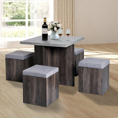 Particle Board Space Saving Indoor And Outdoor 4 Seater Dining Set - Grey