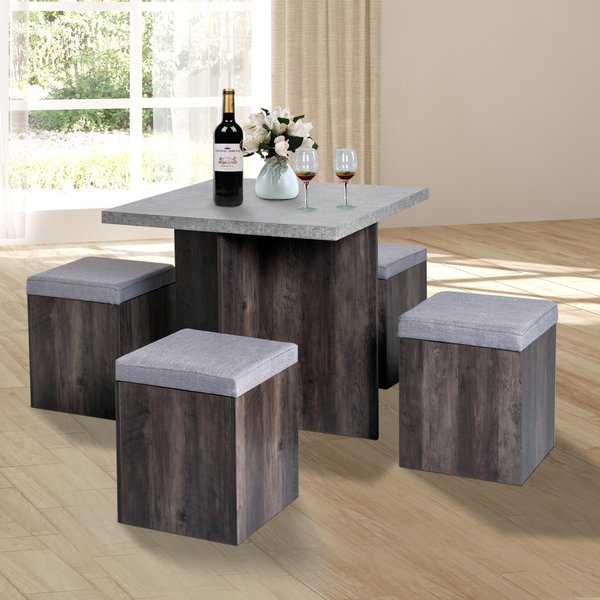 Particle Board Space Saving Indoor And Outdoor 4 Seater Dining Set - Grey