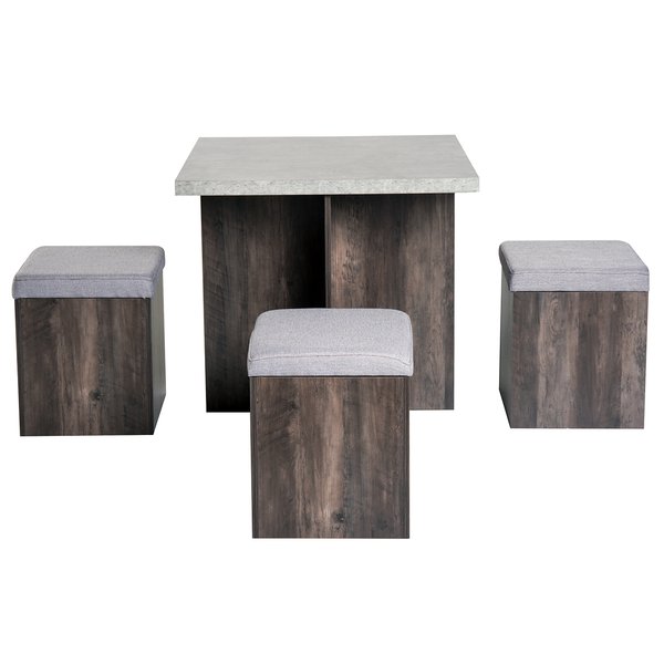 Particle Board Space Saving Indoor And Outdoor 4 Seater Dining Set - Grey