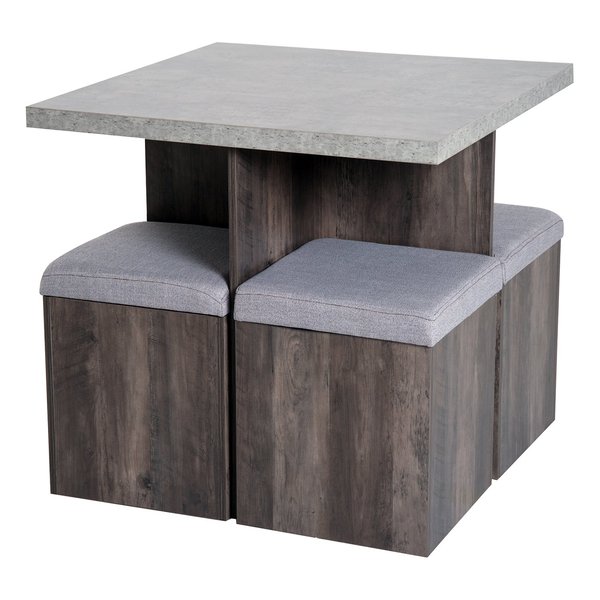 Particle Board Space Saving Indoor And Outdoor 4 Seater Dining Set - Grey