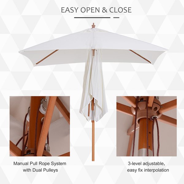 6 Ribs Wood Patio Umbrella Parasol - Cream White