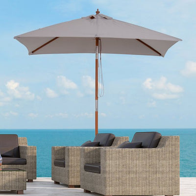 6 Ribs Wood Patio Umbrella Parasol - Grey