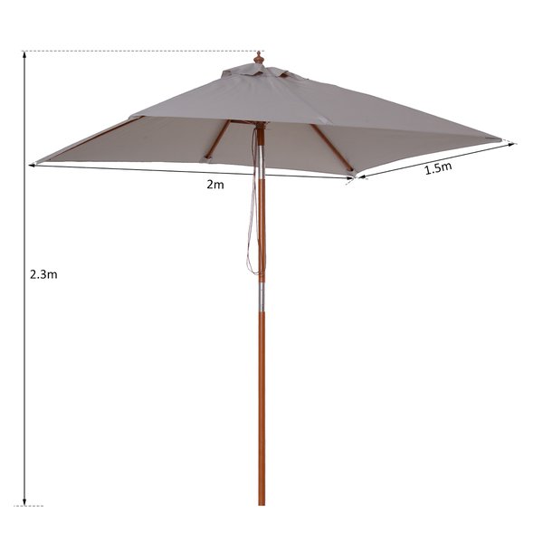 6 Ribs Wood Patio Umbrella Parasol - Grey