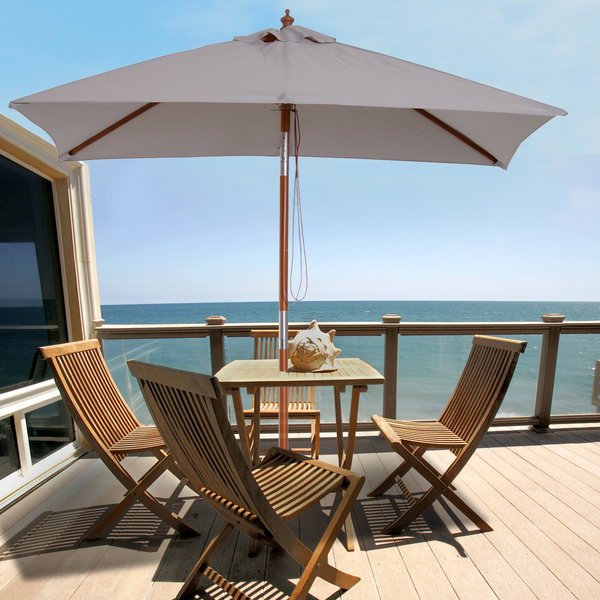 6 Ribs Wood Patio Umbrella Parasol - Grey