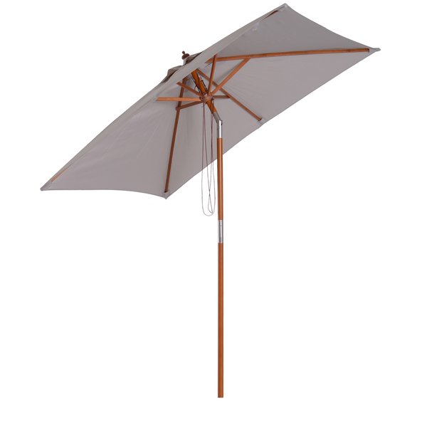 6 Ribs Wood Patio Umbrella Parasol - Grey