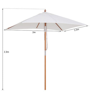 6 Ribs Wood Patio Umbrella Parasol - Cream White