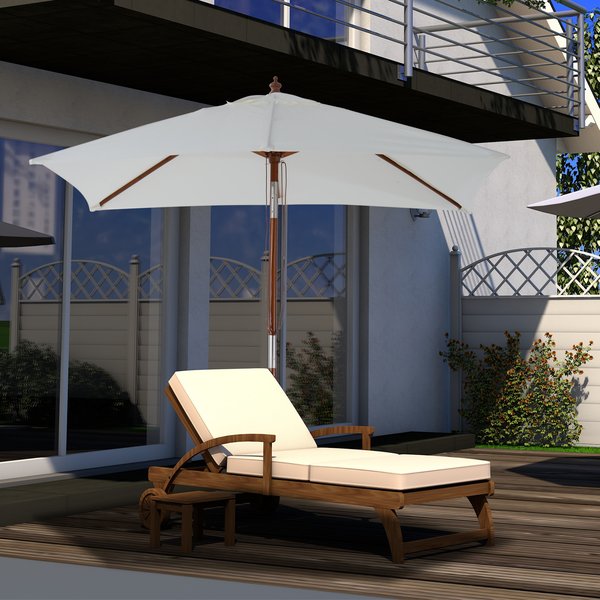 6 Ribs Wood Patio Umbrella Parasol - Cream White