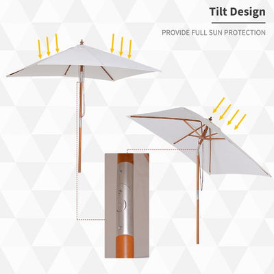 6 Ribs Wood Patio Umbrella Parasol - Cream White