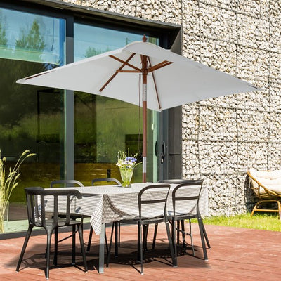 6 Ribs Wood Patio Umbrella Parasol - Cream White