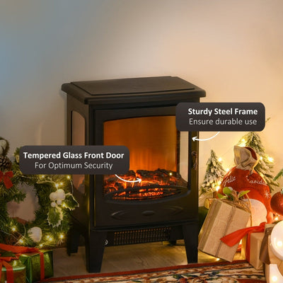 Tempered Glass Electric Fireplace Heater-Black