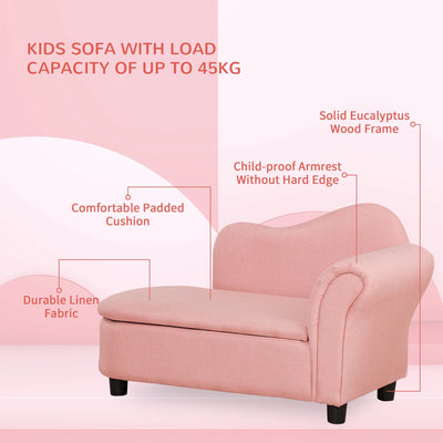 Kids Sofa Toddler Chair, Storage Compartment Eucalyptus Wood Pink