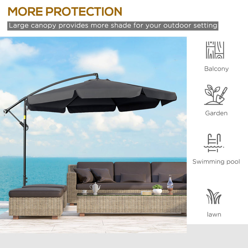 Outsunny 2.7m Garden Banana Parasol Cantilever Umbrella with Crank Handle and Cross Base for Outdoor, Hanging Sun Shade, Black