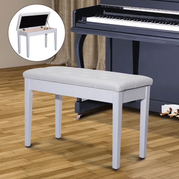 Piano Bench FauxLeather Stool Storage Size ( 76x36x50cm) - White