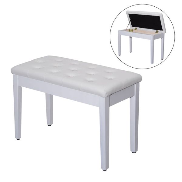 Piano Bench FauxLeather Stool Storage Size ( 76x36x50cm) - White