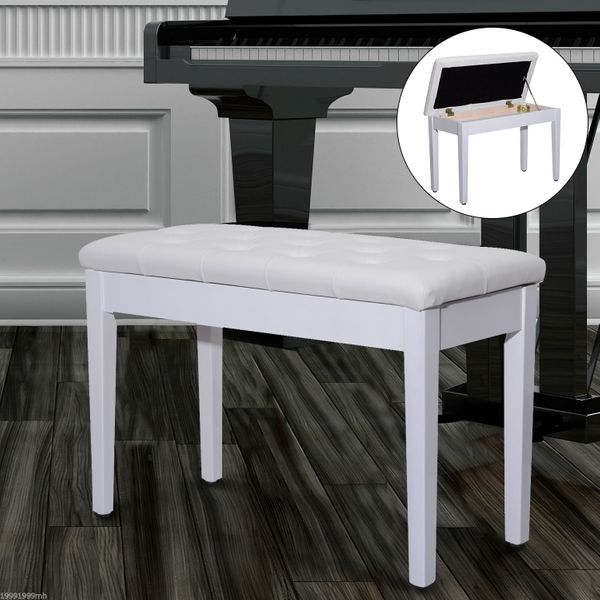 Piano Bench FauxLeather Stool Storage Size ( 76x36x50cm) - White