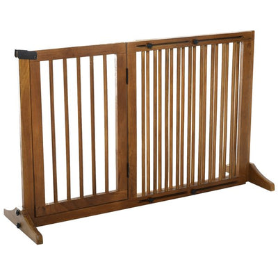 Pine Wood Freestanding 3-Panel Pet Gate - Brown